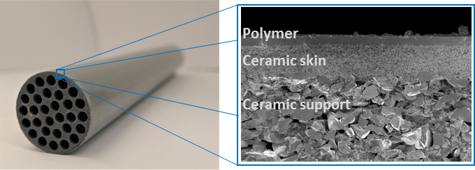 Ceramic support (LiqTech®) with a polymeric membrane on top.